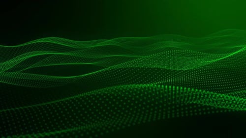 Green Color Particle Grid Line Wave Motion Animated Background