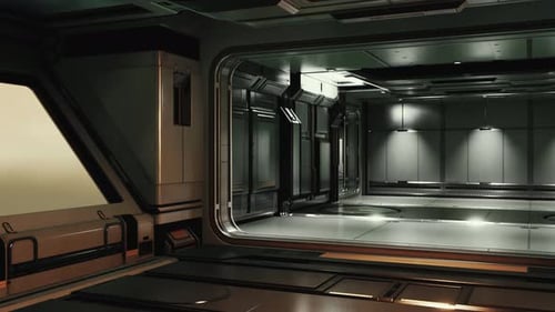 Futuristisches Interieur des Raumschiffkorridors mit Licht