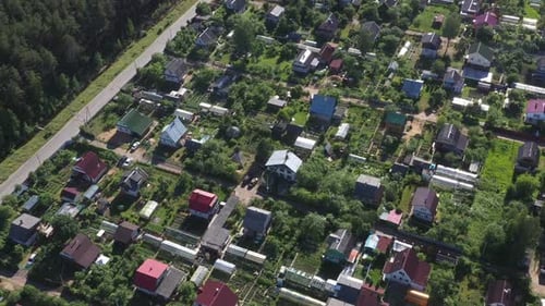 Aerial View From Drone on Village with Summer Houses
