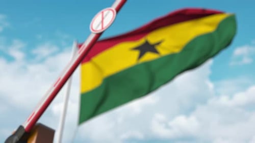 Ghana Border Barrier Opening with Coronavirus Restriction Sign
