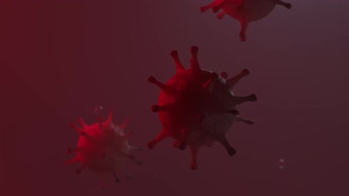 Animated Microscopic Virus Cells Floating in Red Fluid