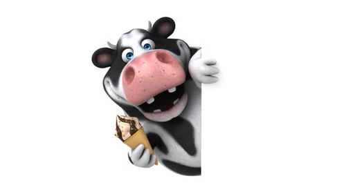 Happy Cartoon Cow Eating Ice Cream Peeking From Side
