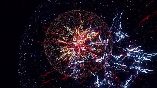 Atemberaubende Explosion eines Energieballs auf schwarzem Hintergrund, nahtlose Schleife