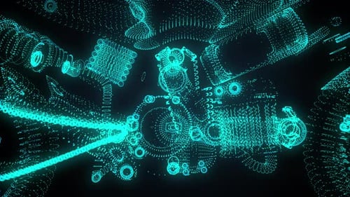 Digital Motorcycle Forming from Glowing Particles Reveal