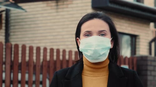 Virus Mask Spanish Woman on Street Wearing Face Protection in Prevention for Coronavirus Covid 19