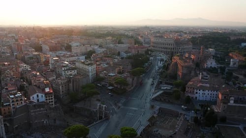 Aerial drone view of iconic ancient Arena of Colosseum