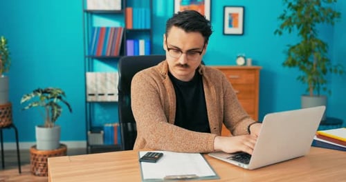 Accountant Head of Company Employee of Accounting Office Stay After Working Hours Counts on