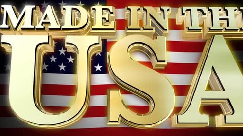 3D Gold Made In USA Text Reveal over Waving American Flag