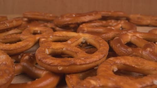 Pile of Golden-Brown Salted Pretzels Close-Up