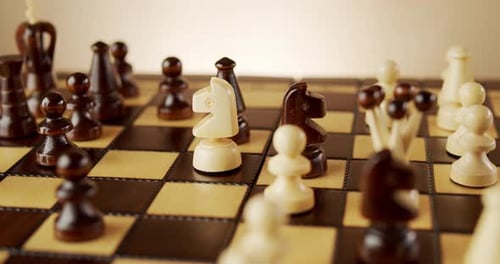 Chess Board Pieces in Close Up View