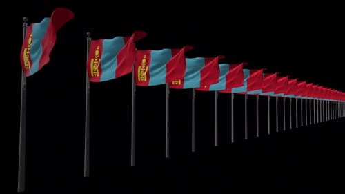 Waving Mongolian National Flags Animated on a Pole