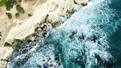 Nature Sea Waves on the Coast Water Texture Aerial View Over the Ocean Cyprus