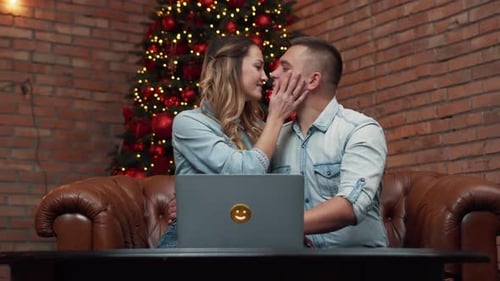 Loving Couple Celebrates Christmas at Home