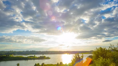 The lake and dramatic sky, panoramic time-lapse