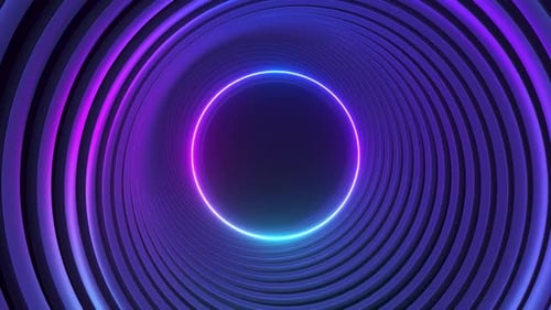 Blue Violet Neon Circle Abstract Futuristic High Tech Motion Background