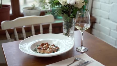 Beautifully garnished turkey steak served in a restaurant
