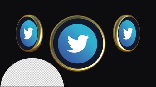Twitter Logo 3D Rotation Animation with Golden Ring