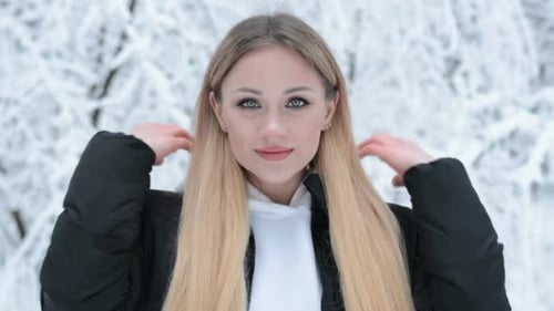 Close Up Beautiful Blonde Girl Portrait Outside