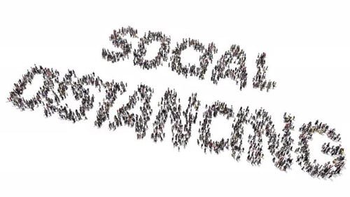 Animated People Forming Social Distancing Text and Dispersing