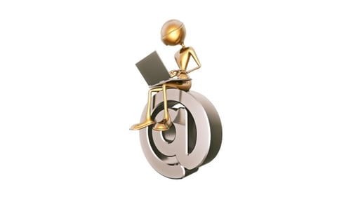 Golden 3D Character Typing on Laptop on At Symbol