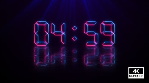 Cyberpunk Neon Digital Countdown Timer with Reflective Floor