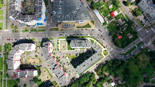 Aerial View of City Streets and Buildings