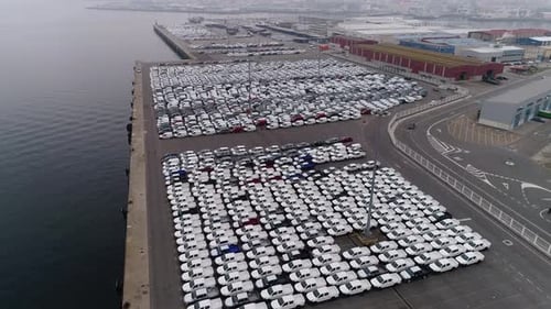 Cars Parked at Port, Aerial View
