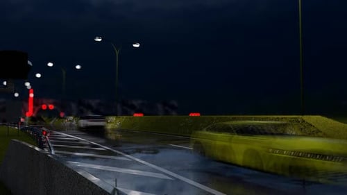 Vehicle Traffic Through Tunnel at Night