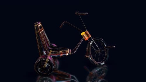 Futuristic 3D Rotating Tricycle with Neon Digital Lights