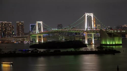 Rainbow Bridge River Night Lights Cityscape Tokyo