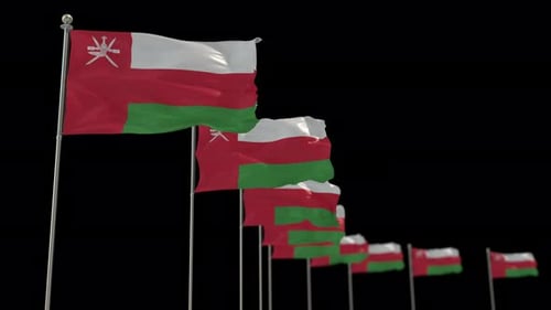 Realistic Oman Flags Waving in Wind with Alpha Channel