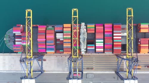 Aerial View of Container Ship at Dock