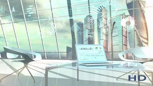 Trader's Laptop With Infographics On The Background HD