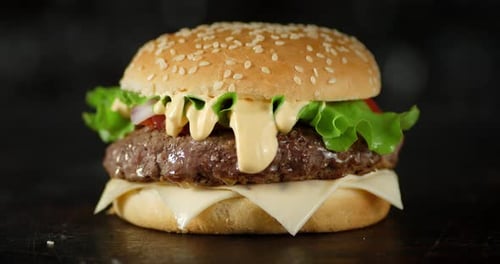 Close Up Shot of a Mouth-Watering Hamburger