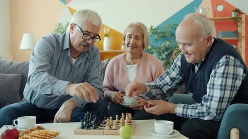 Seniors Playing Chess Together Indoors