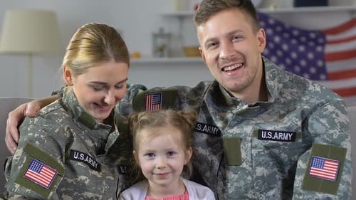 Smiling Military Family Together at Home