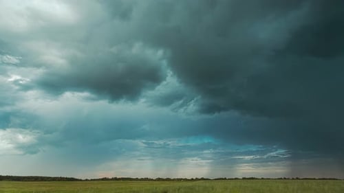 Sky During Rain Horizon Above Rural Wheat Landscape Field