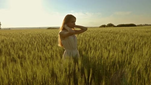 Beautiful Girl Throws Up Long Hair Slow Motion