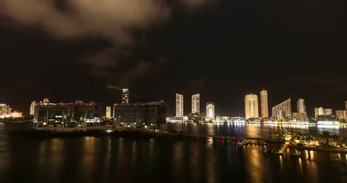 Miami Skyline at Night with Clouds 03