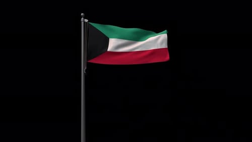 Realistic Kuwait National Flag Waving on Flagpole