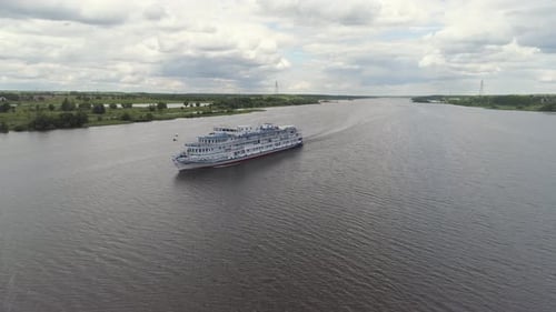 Cruise Ship on the River Aerial View