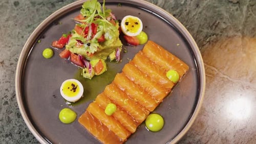 Salmon and Avocado Gourmet Dish Close Up