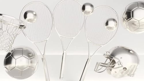 Shiny 3D Chrome Sports Equipment Seamless Loop Animation