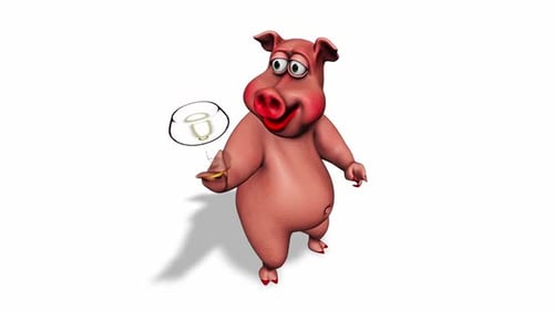 Fun 3D Pig Show Glass Looped on White