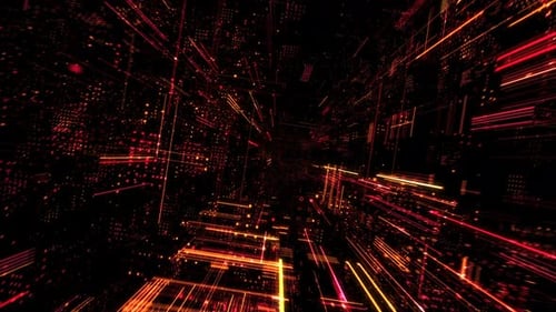 Binary circuit board future tech cyber security concept. 3D render 4K loop