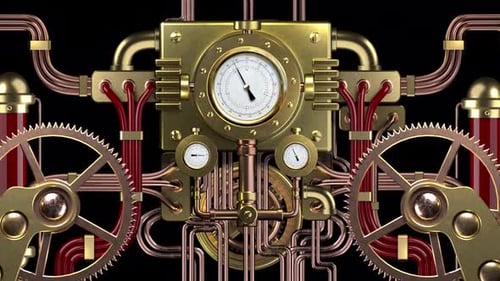 Steampunk Clockwork Machine with Moving Gears and Gauges Background Loop