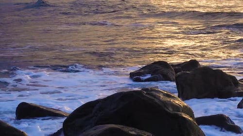 Ocean Waves Crash on Rocks in Sunset Light Playa Benijo Beach, Tenerife, Canary