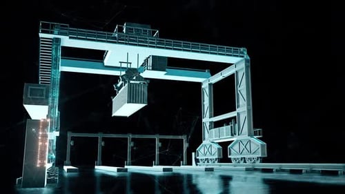 Futuristic Gantry Crane Moving Container in Smart Port Animation