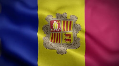 Andorra National Flag Waving with Realistic Fabric Texture