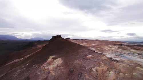 Drone Flight Over Hilly Geothermal Area Of Myvatn